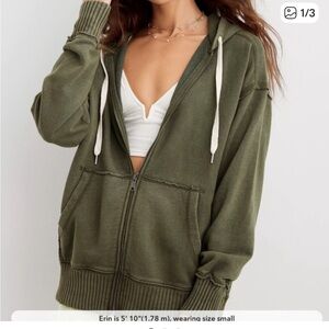 Aerie Down-to-Earth Full Zip Hoodie green size small